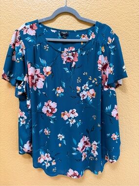 Torrid Harper Teal Floral Flutter Sleeve Blouse - Plus Size 3